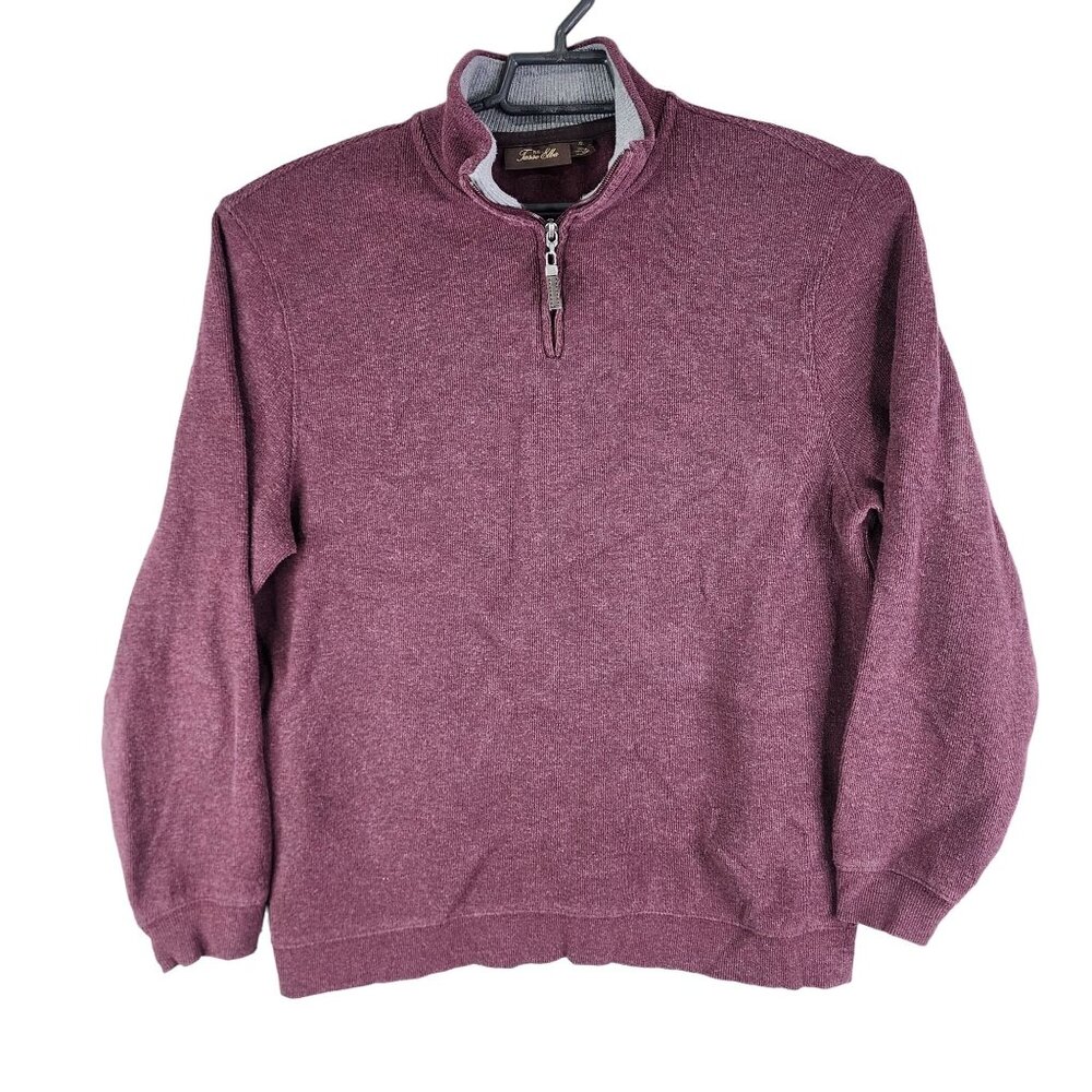 Mens Burgundy Tasso Elba Sweater 1/4 Zip 100% Cotton Long Sleeve Size XL
